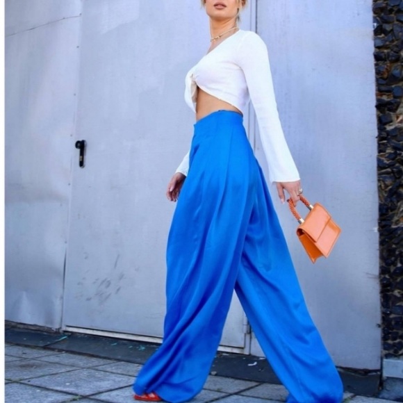 NWT Zara Full Length Satin Effect Wide Leg Trousers Pants - Picture 2 of 15